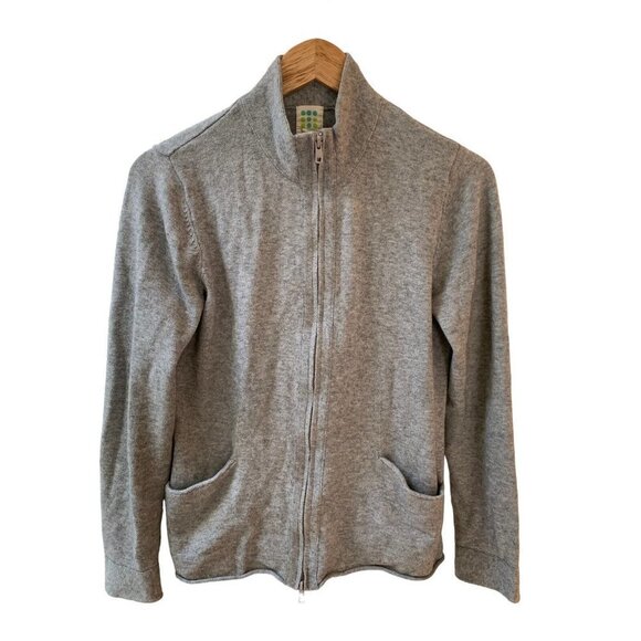 Title Nine Sweater Jacket Wool Cotton Blend Gray Full Zip Mock Neck Cardigan S - Picture 1 of 10